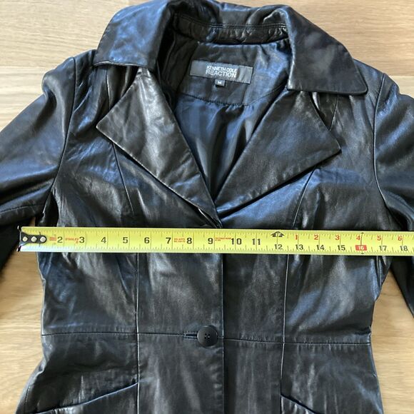 Kenneth Cole Soft Leather Knee Length M Coat Trench Goth Whimsigoth Vamp Career - Picture 14 of 16